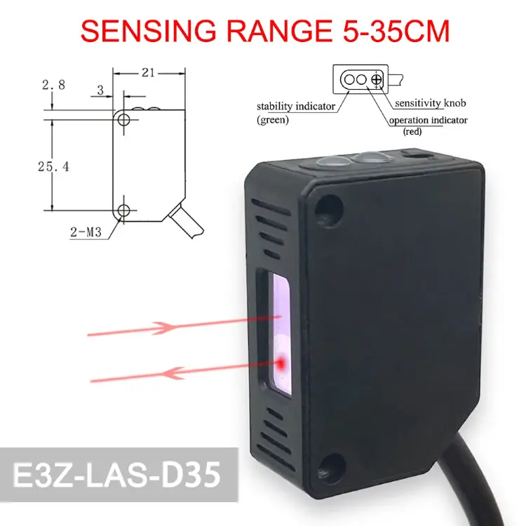 Лазерный датчик E3Z-LAS 35 см, NPN/PNP, диффузный, IP65