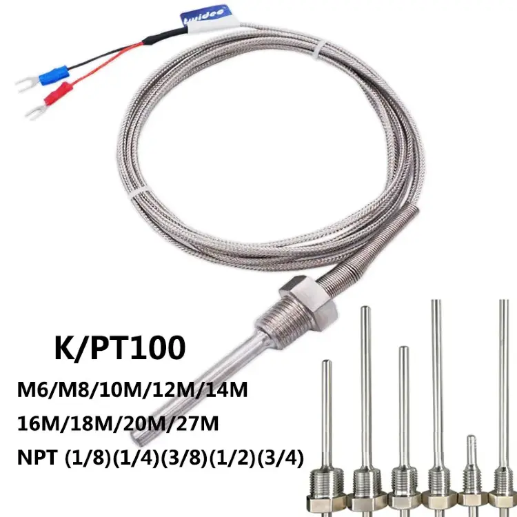 Датчик температуры PT100/K М6-27M/NPT 1/8-3/4 до 800°C из нержавеющей стали