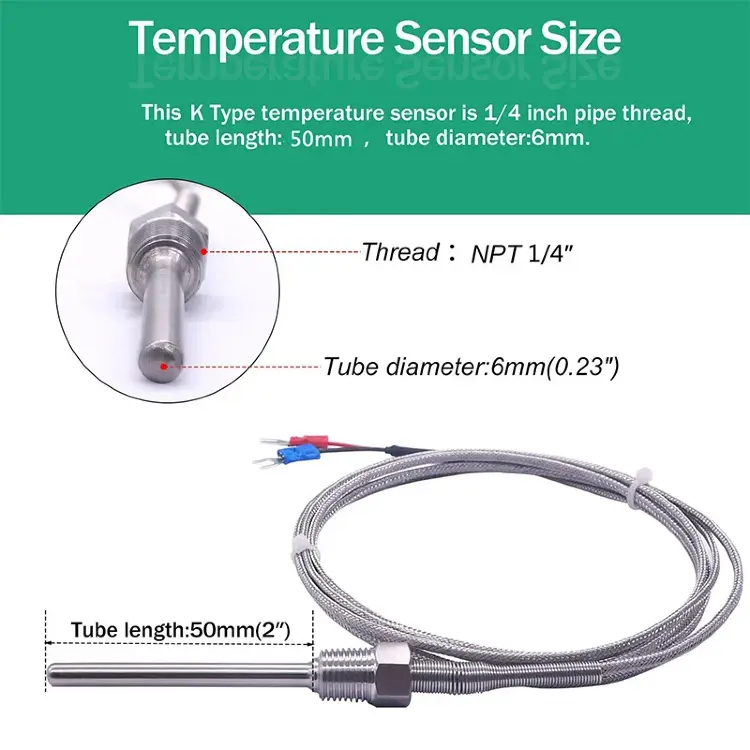 Датчик температуры PT100/K М6-27M/NPT 1/8-3/4 до 800°C из нержавеющей стали