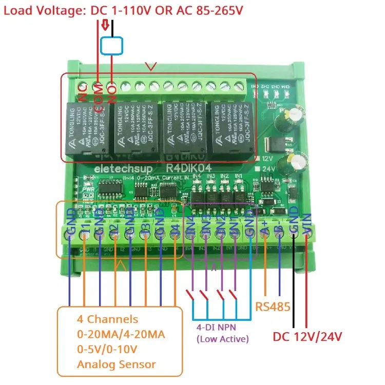 Модуль 4AI 4DI 4DO ModBus для сбора данных DC12V/DC24V