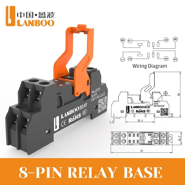 Промежуточное реле LANBOO J13A 12A/8A 5/8 контактов 12В DC/24В DC/220В AC