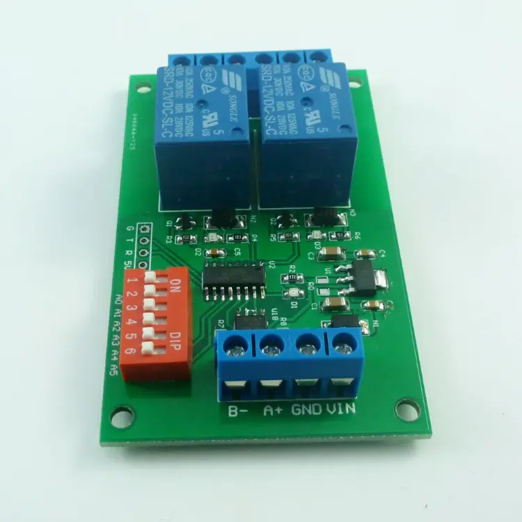 Плата реле RS485 2-канальная DC 12V с Modbus AT управлением