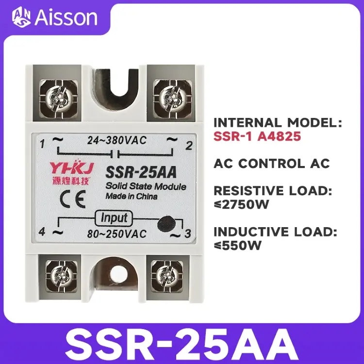 Твердотельное реле SSR-10AA 25AA 40AA, однофазное, 24-380В AC
