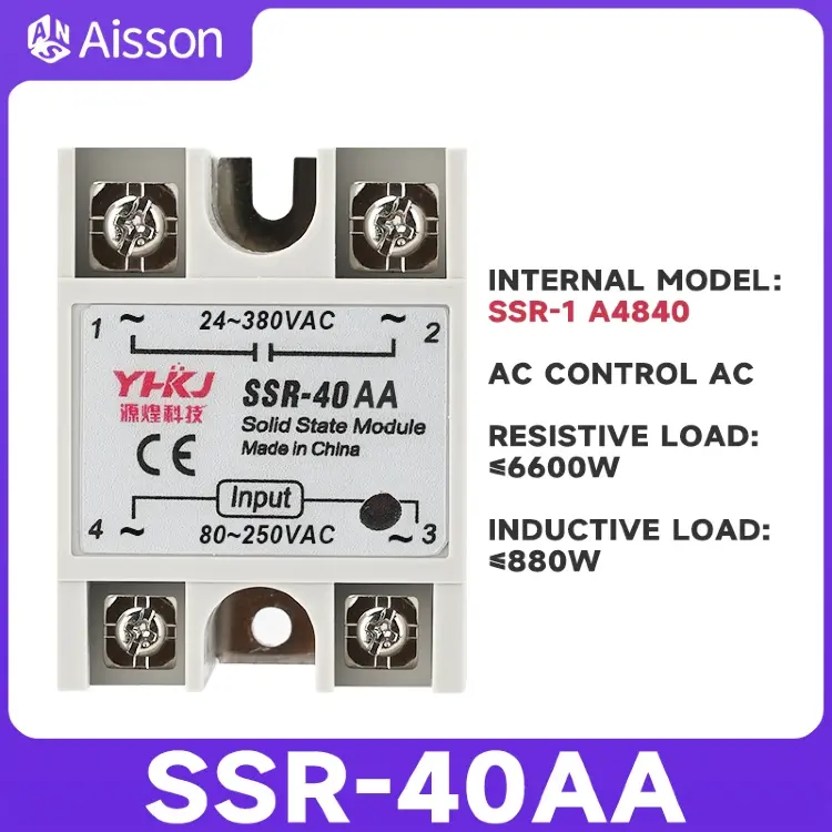 Твердотельное реле SSR-10AA 25AA 40AA, однофазное, 24-380В AC