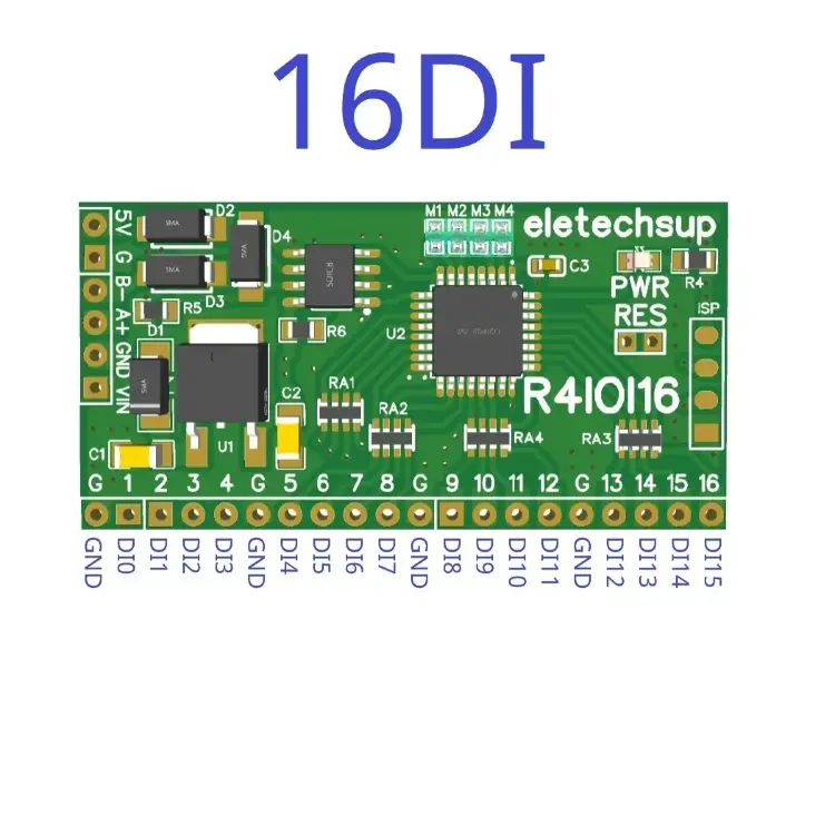 Модуль ввода-вывода R4IOI16 Modbus RTU RS485, 16DI/16DO, NPN/PNP, DC6-25V