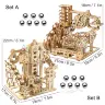 Деревянный 3D-пазл с электрической катапультой и треком для шариков