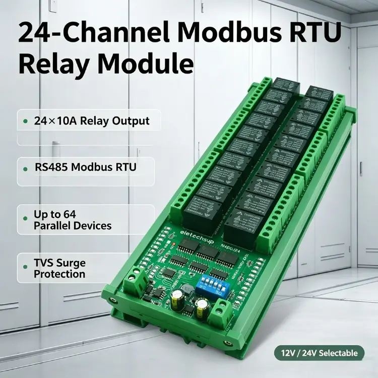 24-канальный релейный модуль N4DOJ24 Modbus RTU RS485 10А для DIN-рейки