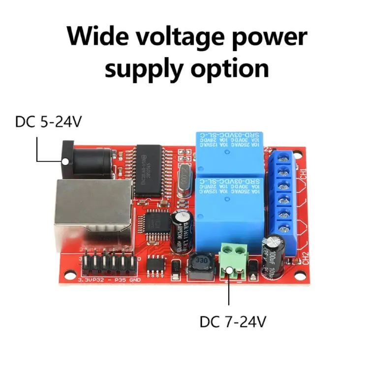 2-канальное Ethernet-реле 5-24В DC с облачным управлением и таймером Modbus TCP