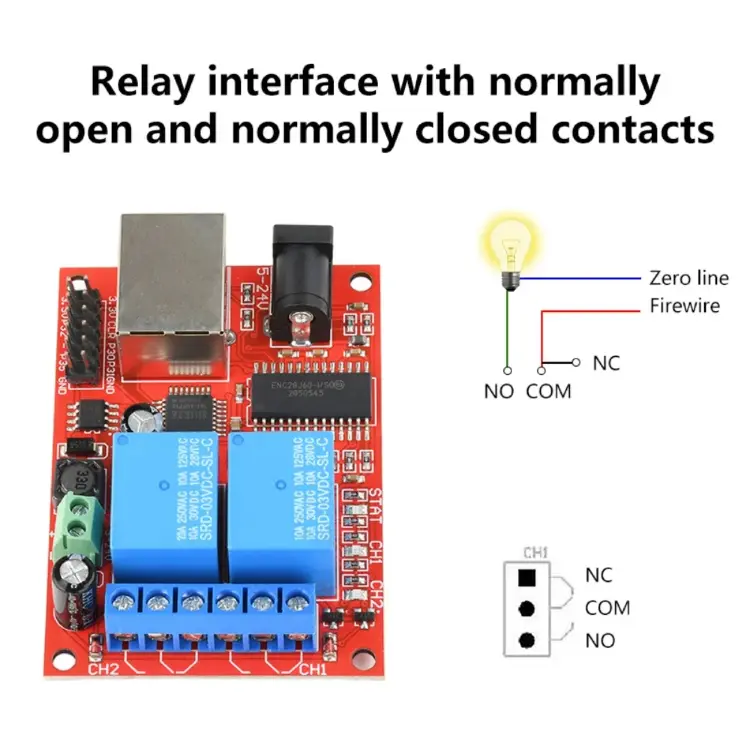 2-канальное Ethernet-реле 5-24В DC с облачным управлением и таймером Modbus TCP