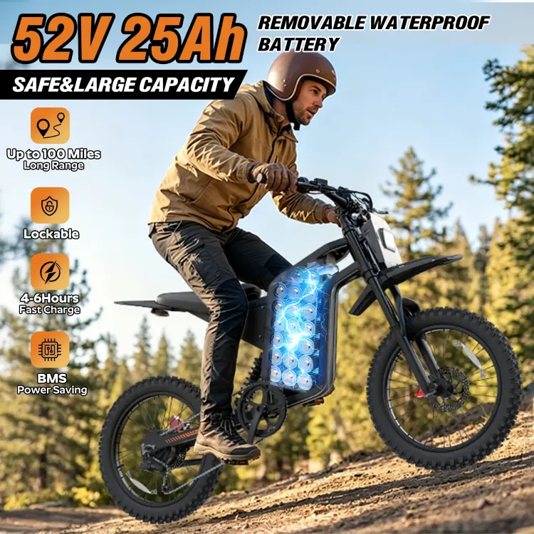 Электрический мотоцикл Bopzin Peak 3000W 52V с аккумулятором 25AH