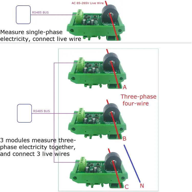 Модуль измерения тока RS485 MODBUS 5A/10A/20A 110-220В 50/60Гц
