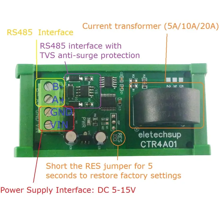Модуль измерения тока RS485 MODBUS 5A/10A/20A 110-220В 50/60Гц