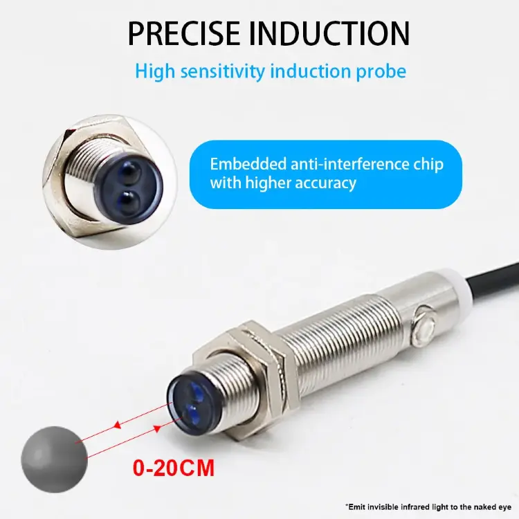 M12 фотоэлектрический датчик IP67 20см NPN/PNP 24В