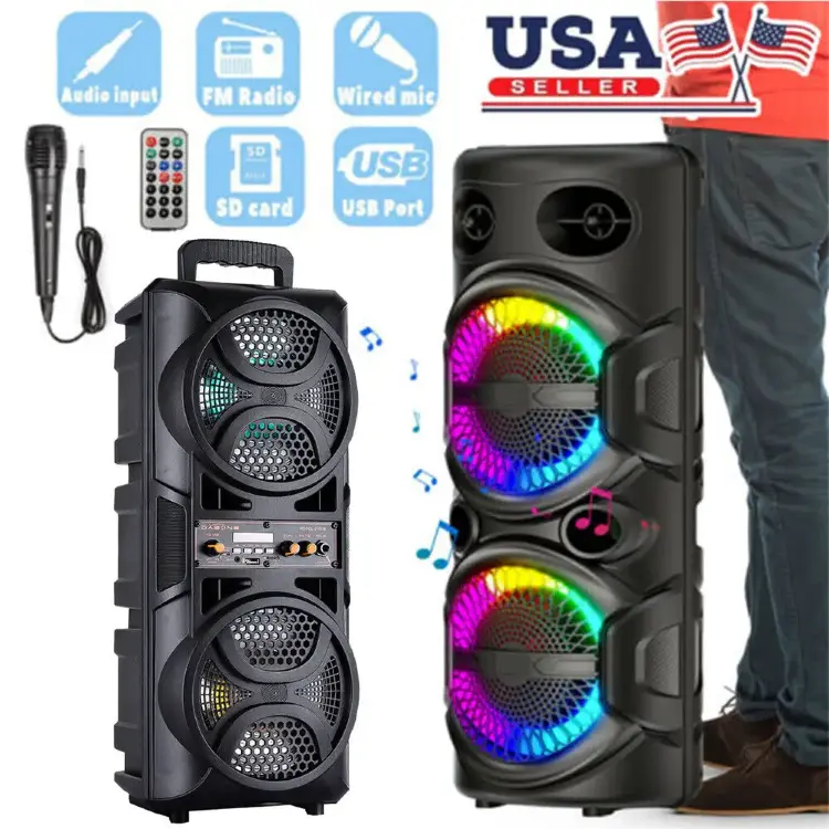 Портативная Bluetooth-колонка с двойным сабвуфером и RGB-подсветкой
