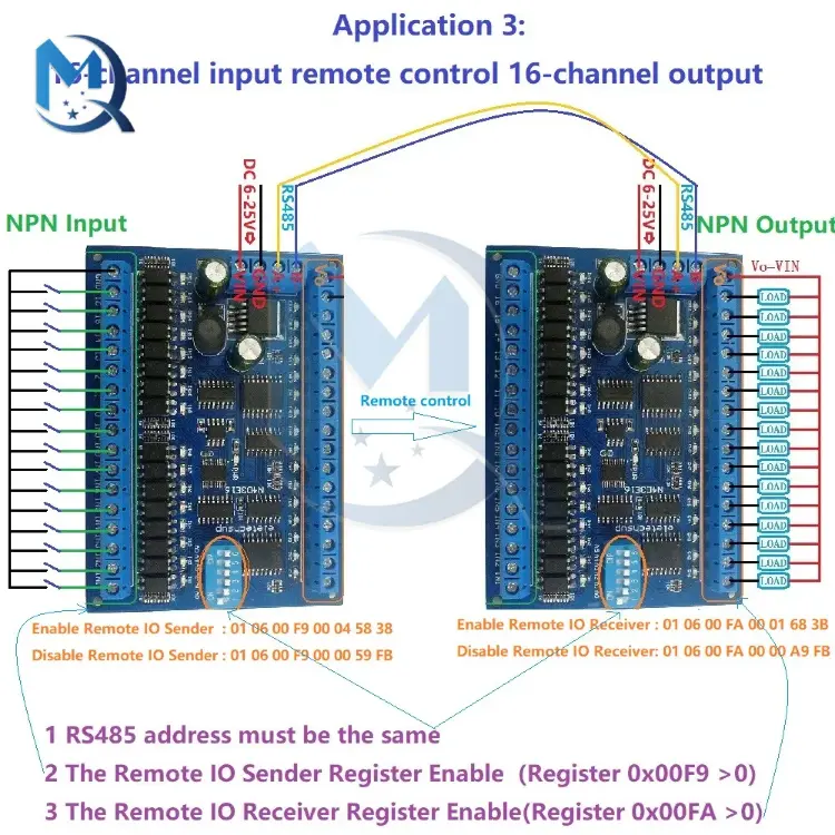 Плата расширения RS485 Modbus RTU 16 входов 16 выходов DC 12-24V