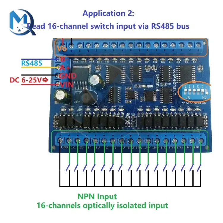 Плата расширения RS485 Modbus RTU 16 входов 16 выходов DC 12-24V