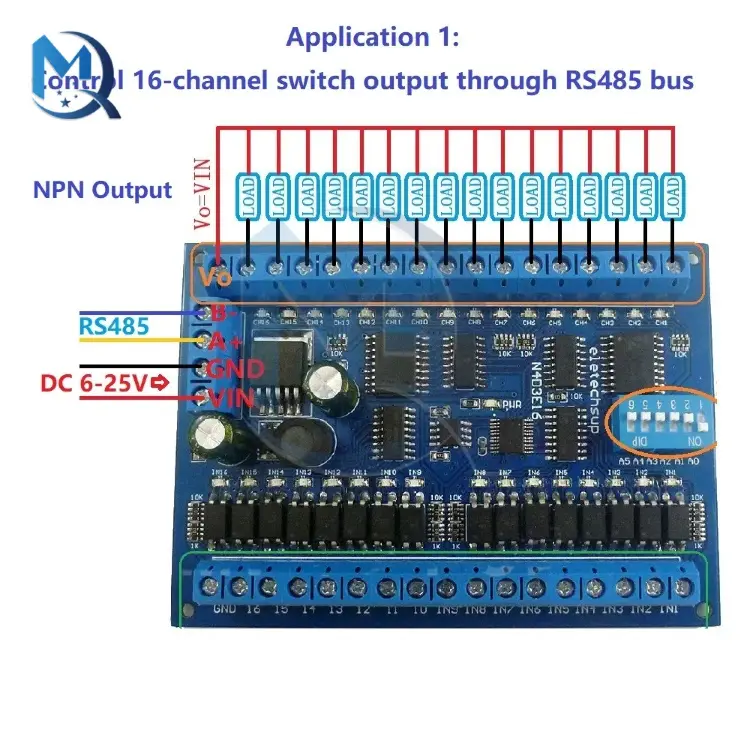 Плата расширения RS485 Modbus RTU 16 входов 16 выходов DC 12-24V