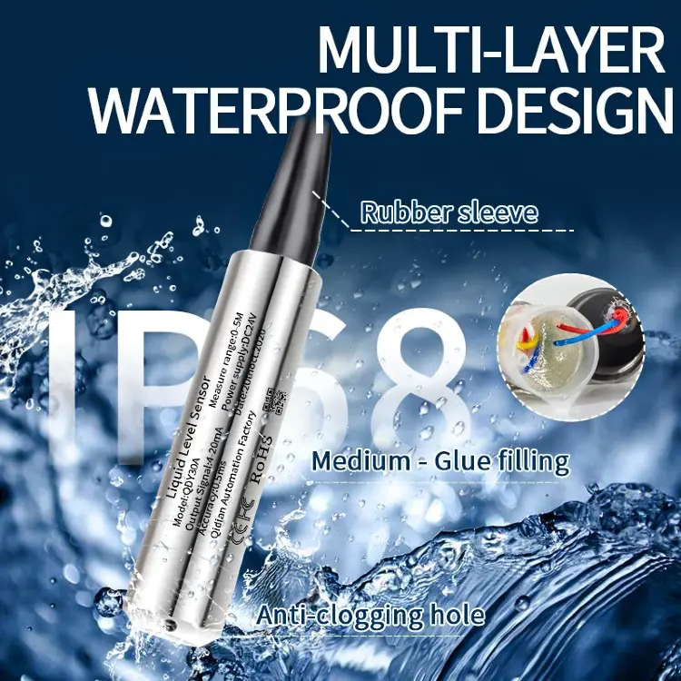 Погружной датчик уровня воды 4-20mA 0-10V RS485 0-10m DC24V