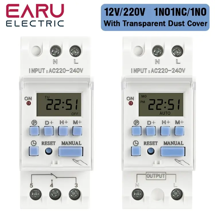 Электронный программируемый таймер-реле EARU THC15A 30A AC/DC 12В 220В с ЖК-дисплеем DIN