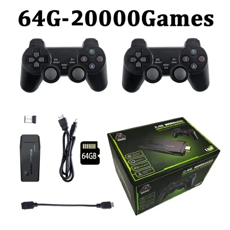 Игровая приставка ретро 4K HDMI с 2 беспроводными контроллерами, 20000 игр