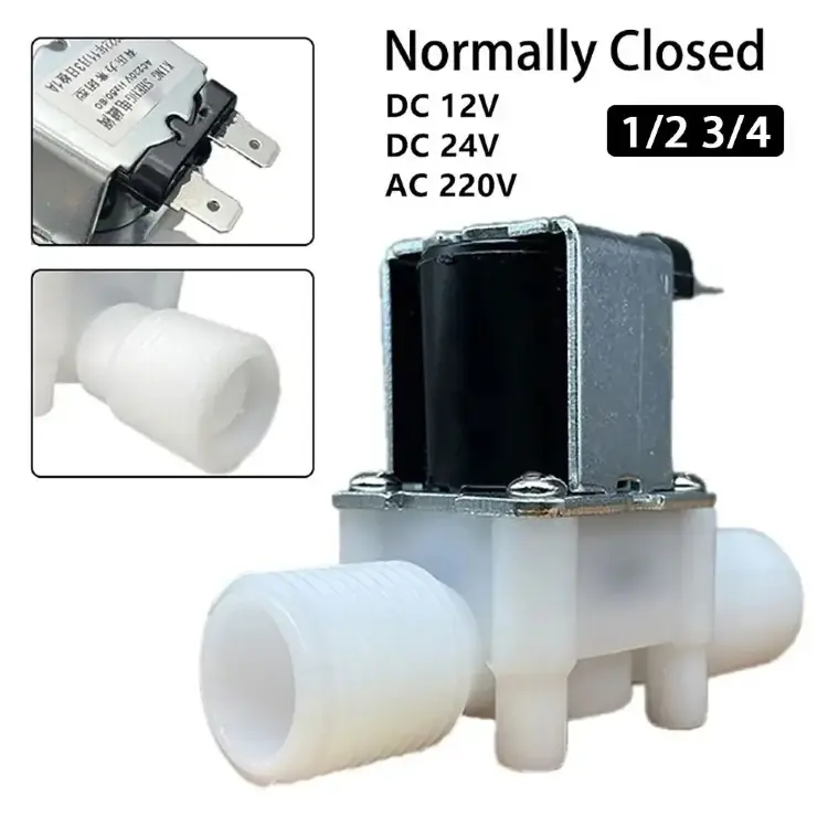 Электромагнитный клапан 1/2" 3/4" 12V DC 24V AC пластиковый нормально закрытый