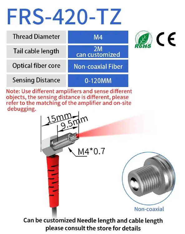 GTRIC оптоволоконный датчик диффузного отражения M3 M4 M6, кабель 1-2 м