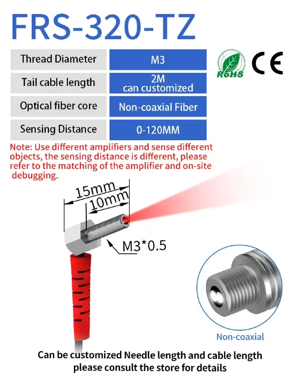 GTRIC оптоволоконный датчик диффузного отражения M3 M4 M6, кабель 1-2 м