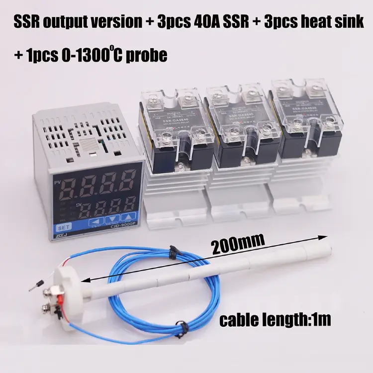 Цифровой PID-контроллер температуры и таймера 2-в-1 с термопарой K, 0-1300°C