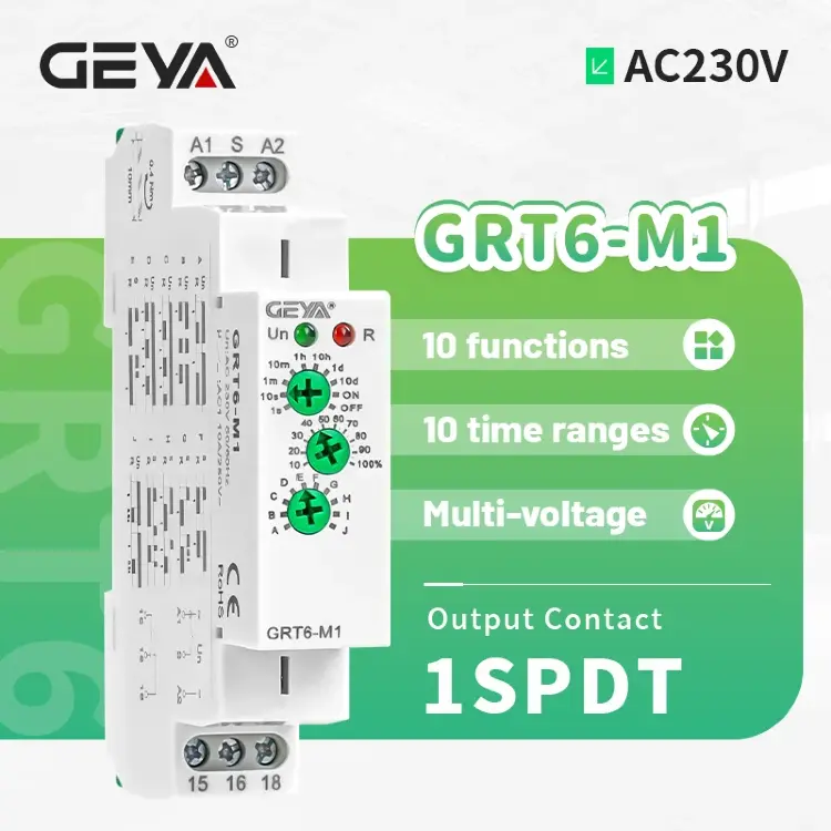Многофункциональное реле задержки GEYA 10A 24В-240В DIN-рейка