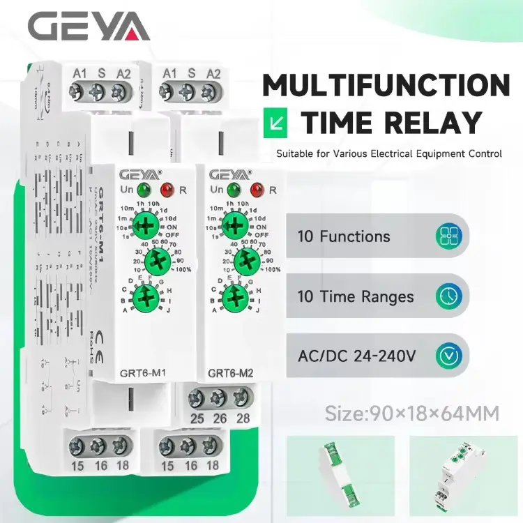 Многофункциональное реле задержки GEYA 10A 24В-240В DIN-рейка
