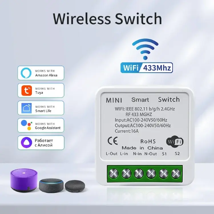 Умный Wi-Fi переключатель Tuya 433 МГц с беспроводным настенным выключателем