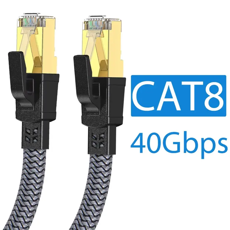 Кабель Ethernet CAT8 RJ45 40 Гбит/с плоский в нейлоновой оплетке