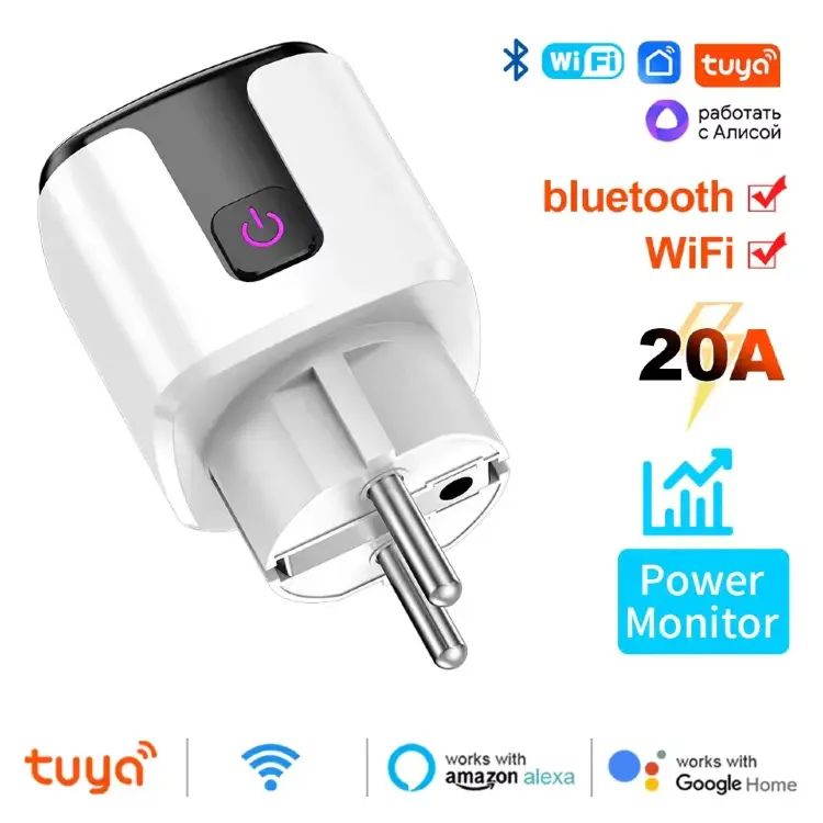 Умная розетка EU 16A/20A AC100-240V Wi-Fi с голосовым управлением
