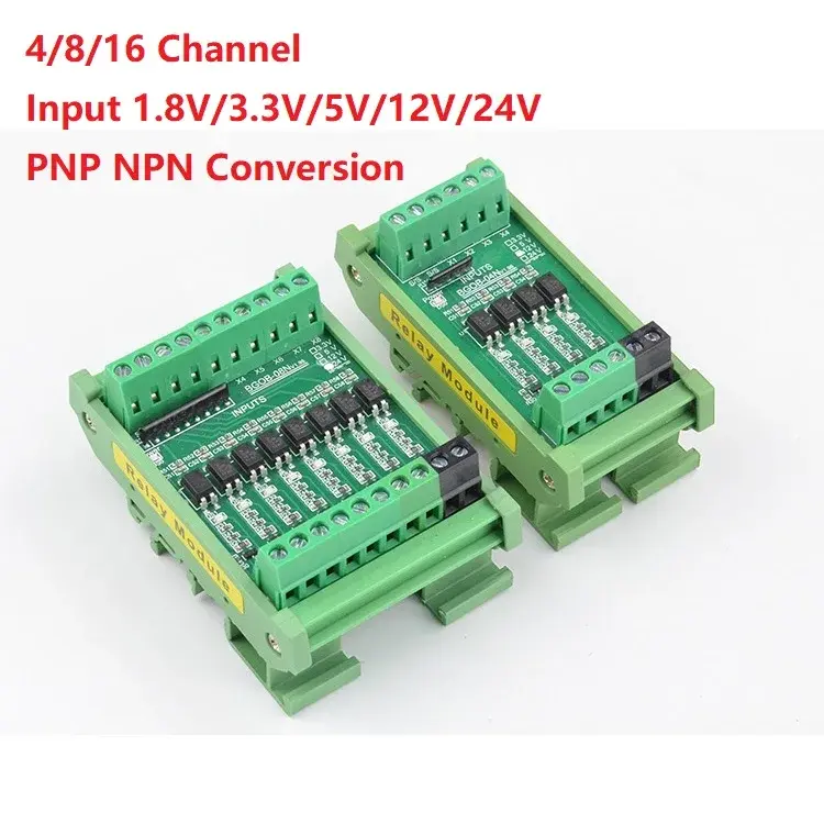 Плата преобразования сигнала PNP NPN 4/8/16 каналов DC1.8V-24V с оптопарой и DIN-креплением