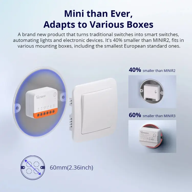 Умный Wi-Fi выключатель Sonoff Mini R4 с реле для умного дома