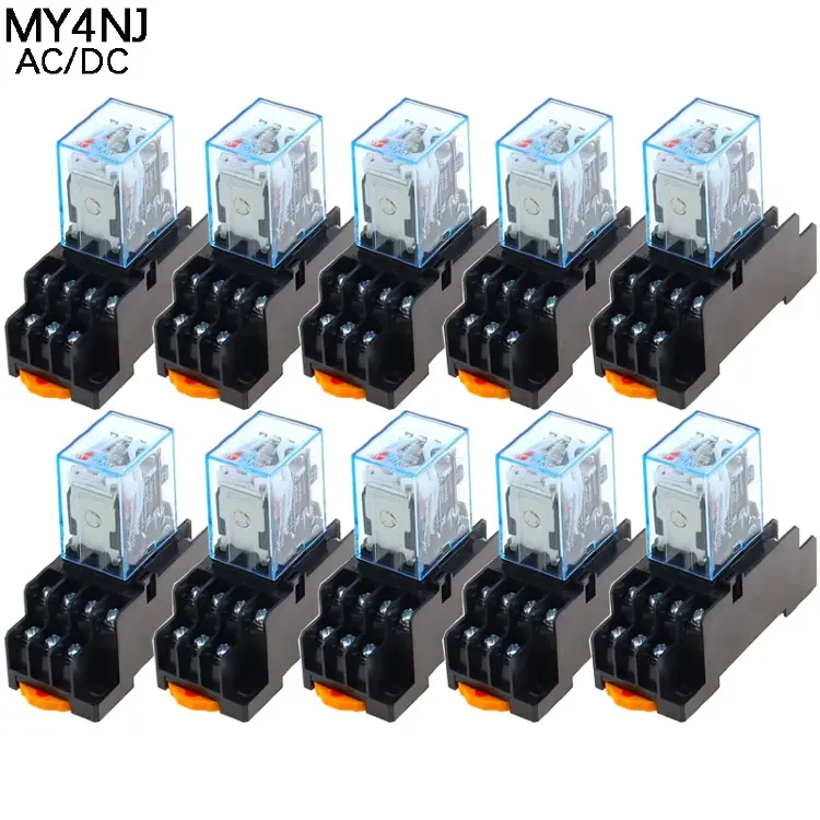 Реле мощности MY4NJ 5A 4NO 4NC DIN-рейка 12-220В с розеткой PYF14A, 10 шт