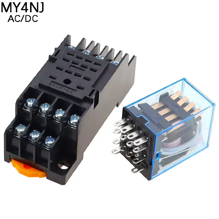 Реле мощности MY4NJ 5A 4NO 4NC DIN-рейка 12-220В с розеткой PYF14A, 10 шт