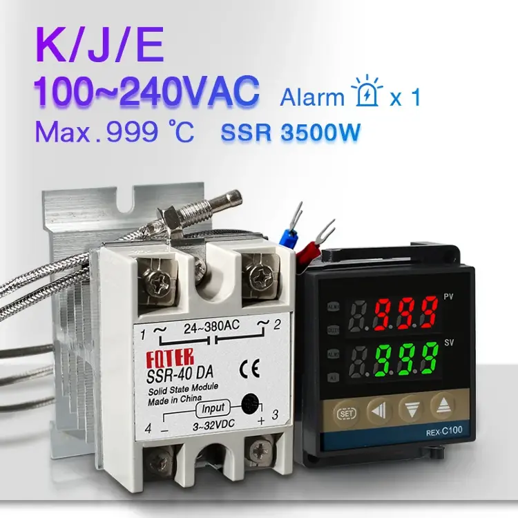 Цифровой терморегулятор REX-C100 PID 220В 400°C с выходом SSR 40A и термопарой K