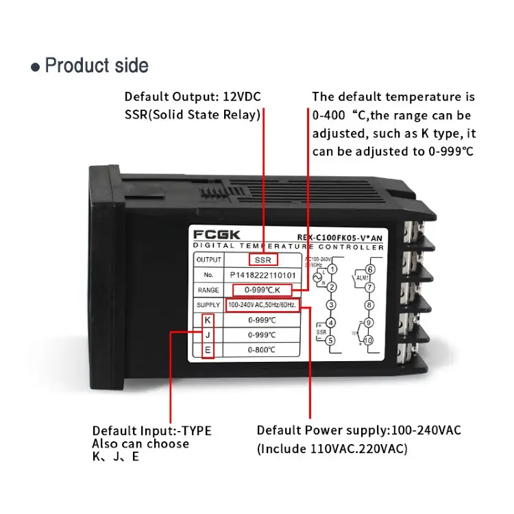 Цифровой терморегулятор REX-C100 PID 220В 400°C с выходом SSR 40A и термопарой K