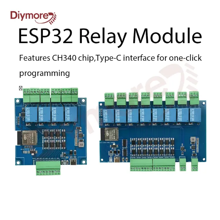Релейный модуль ESP32 RS485 Modbus Wi-Fi Bluetooth 4/8-канальный DC 9-24V Type-C