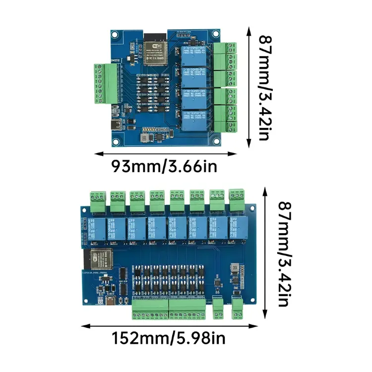 Релейный модуль ESP32 RS485 Modbus Wi-Fi Bluetooth 4/8-канальный DC 9-24V Type-C