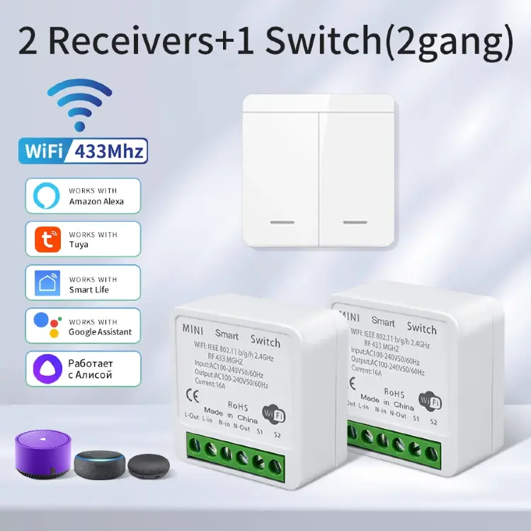 Умный Wi-Fi переключатель Tuya RF 433 МГц с голосовым управлением