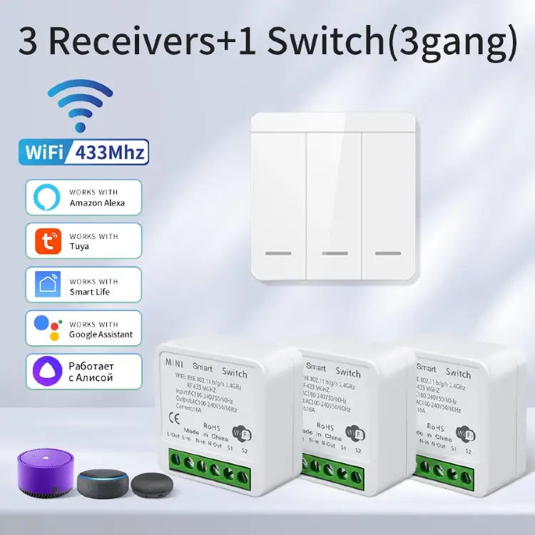 Умный Wi-Fi переключатель Tuya RF 433 МГц с голосовым управлением