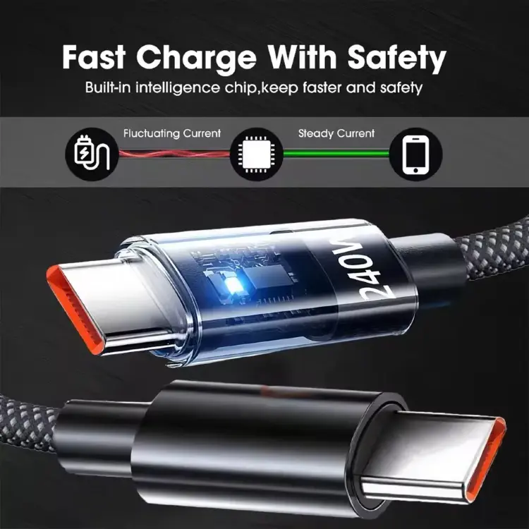 Нейлоновый кабель USB Type-C 240W с LED дисплеем