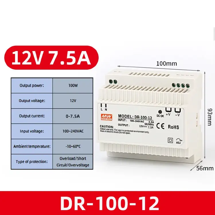 Блок питания DR-60W на DIN-рейку 5В/12В/15В/24В, преобразователь 220В DC