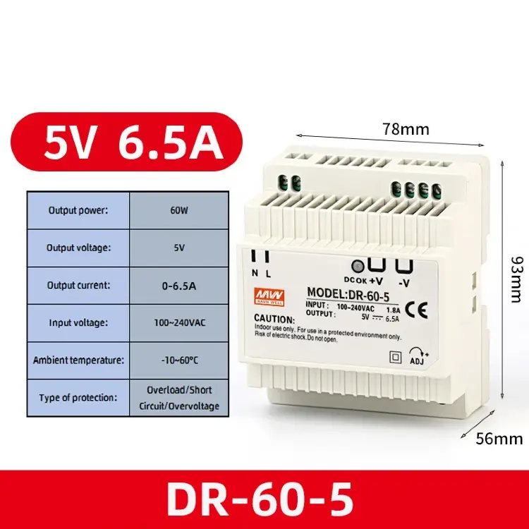 Блок питания DR-60W на DIN-рейку 5В/12В/15В/24В, преобразователь 220В DC