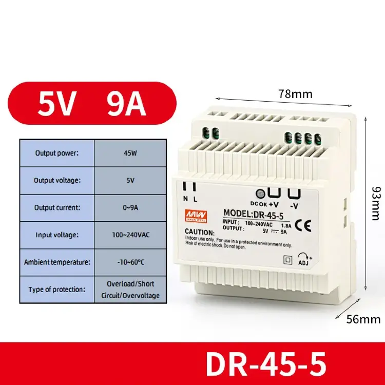 Блок питания DR-60W на DIN-рейку 5В/12В/15В/24В, преобразователь 220В DC