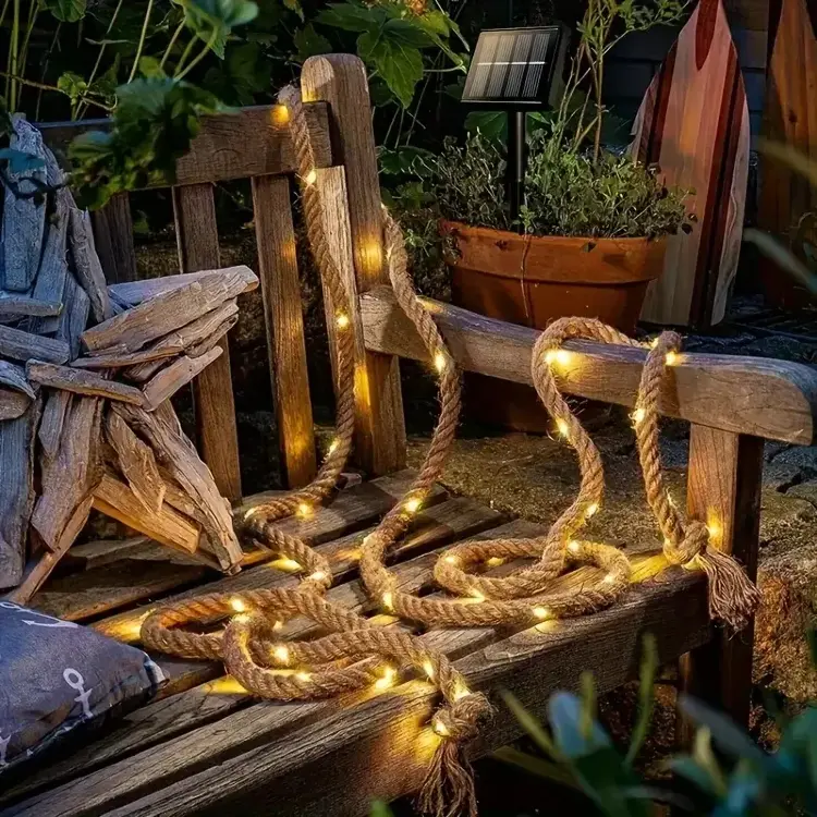 Гирлянда на пеньковой веревке с солнечной панелью, 7 м, 50 LED