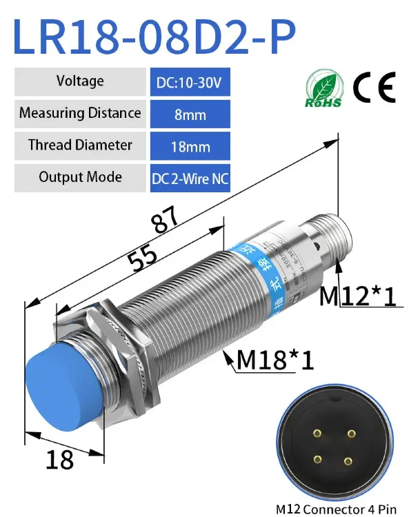Индуктивный датчик приближения M18 M12 NPN PNP 5-8мм 10-30В