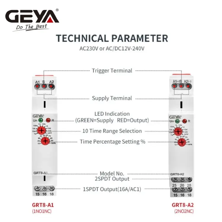 Электронное реле таймера GEYA GRT8-A 16A SPDT DIN-рейка 12-240В